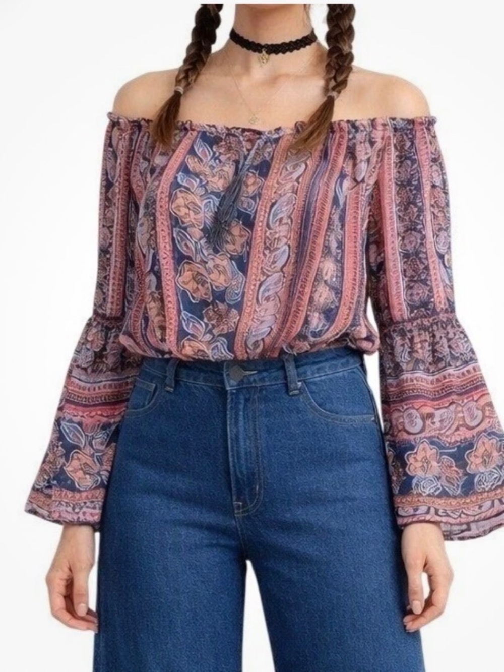 Paisley bell sleeve top